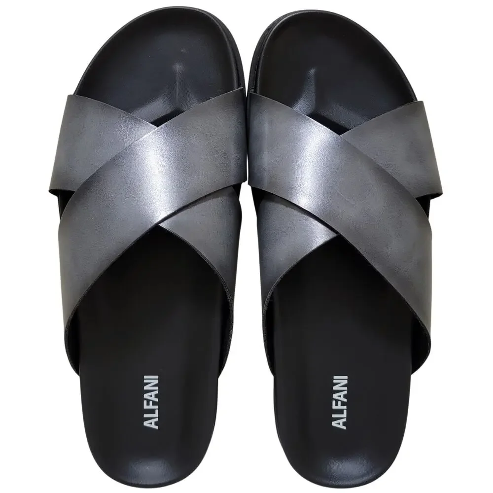 Alfani Men Wallacee Cross Strap Slide Sandals Size US 9M Charcoal Grey